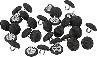 HARFINGTON 30pcs 18L Fabric Cloth Covered Button 11.5mm 15/32" Round Metal Shank Satin Sewing DIY Craft Buttons for Bridal Wedding Suits Dress Blouses Sweaters, Black