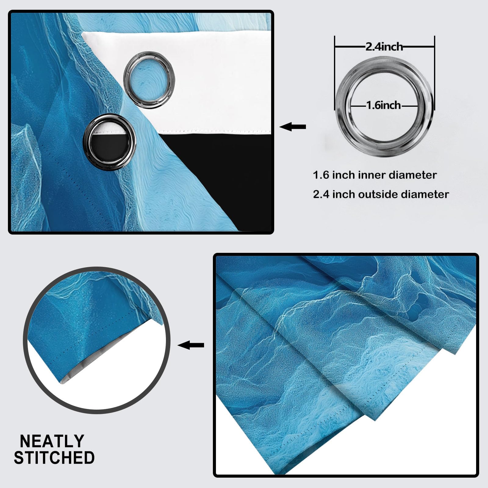 Estilo Tinta Fluida Cortinas Opacas De Ondas Abstractas Salon Dormitorio Decoración De La Ventana, 2 Piezas Cortinas Ollaos Azul Cielo, Aislantes Frio Y Calo 140An X 245Al Cm