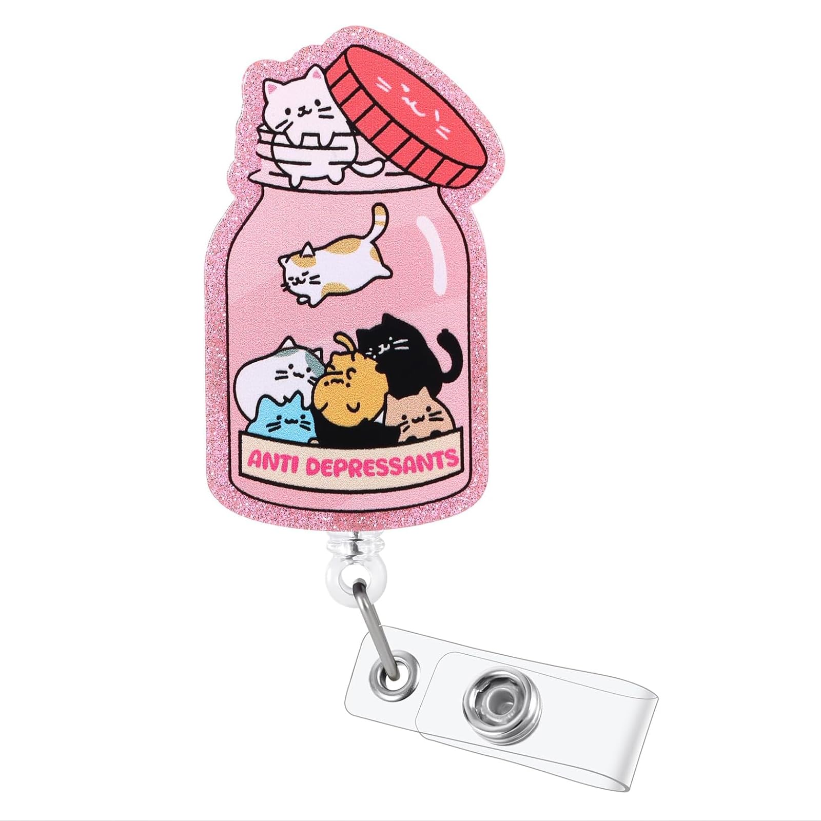 Vesavifaka Retractable Keyring ID Holder, Funny Cat Nurse Badge Reel with Crocodile Clip, Retractable Lanyard for ID Badge and Card Holder