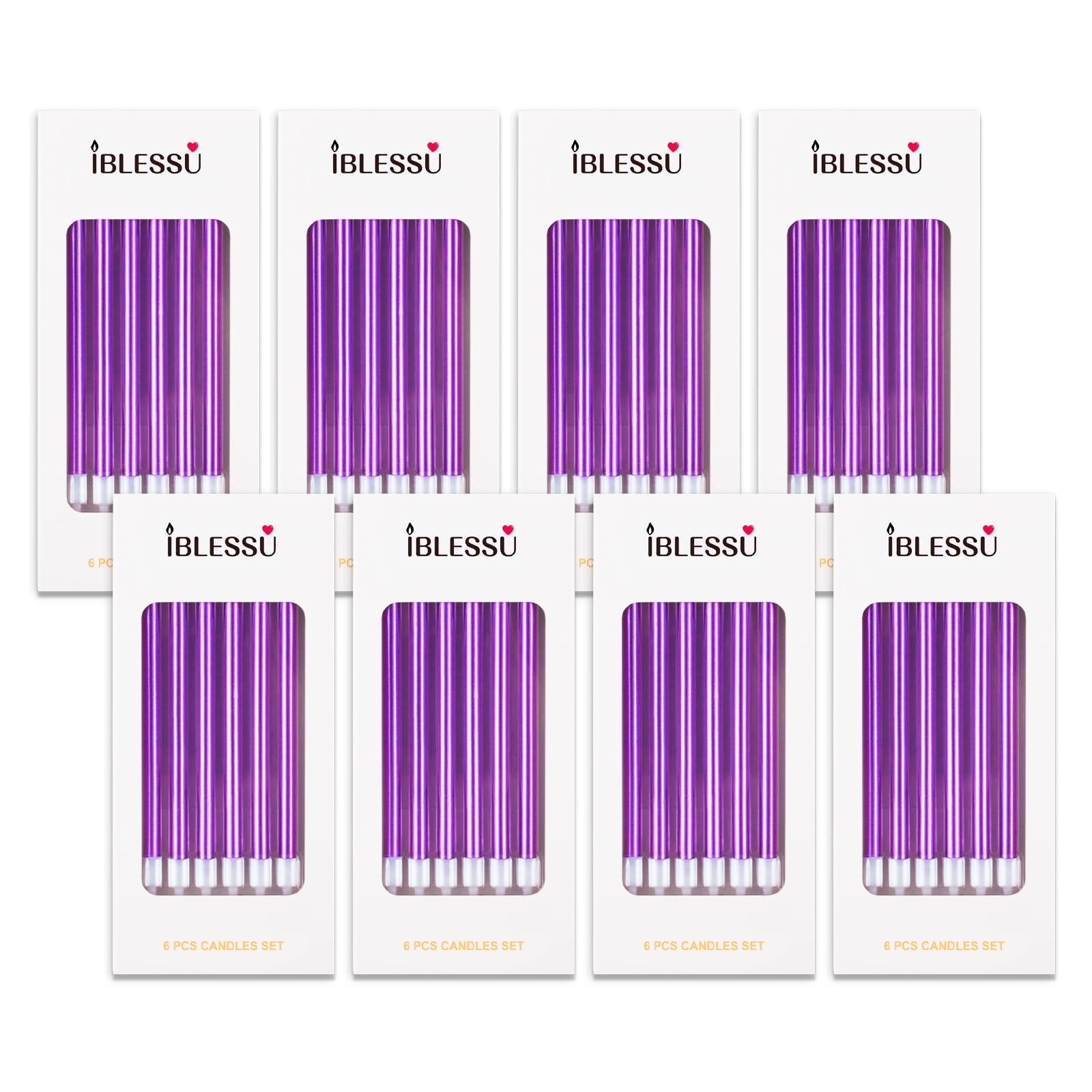 IBLESSU 48 Pcs Tall Purple Party Candles for Birthday & Wedding Decorations