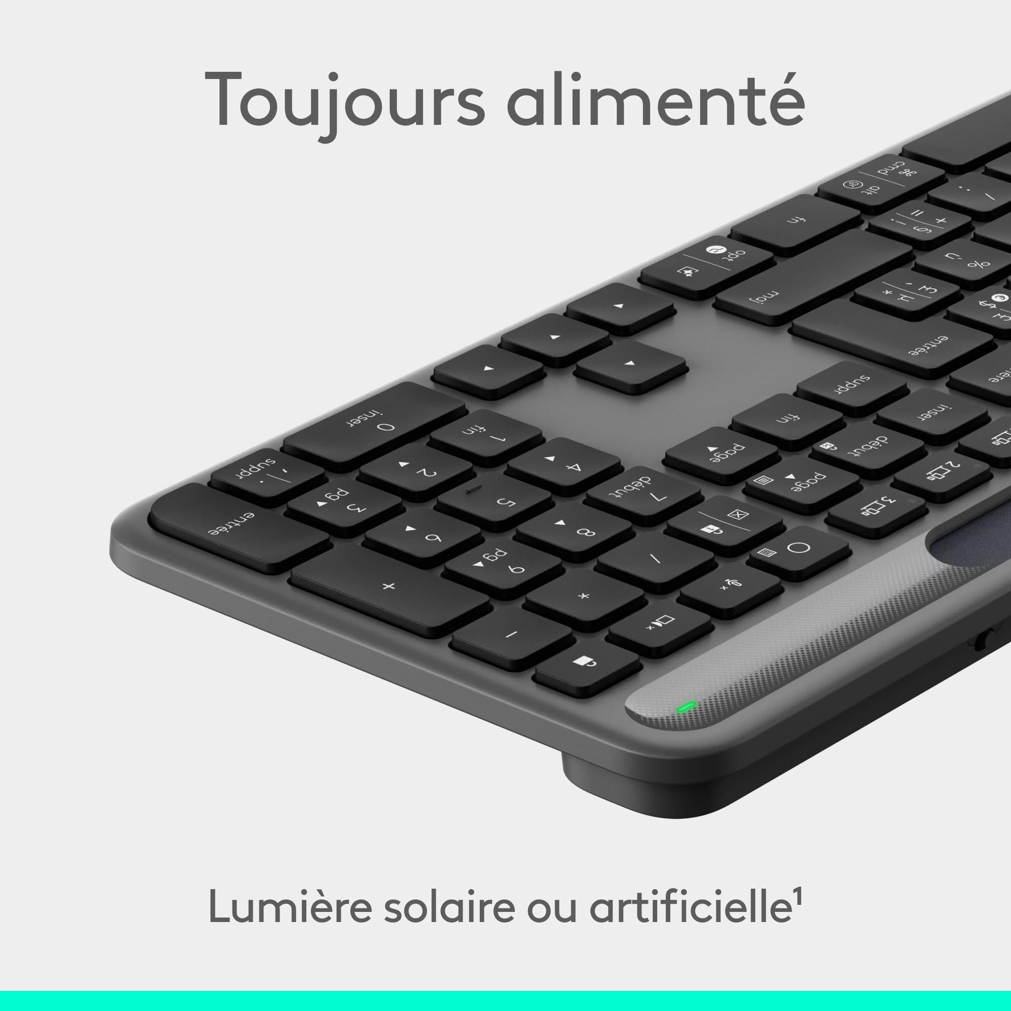 Logitech Signature Slim Solar+, Clavier sans Fil alimenté par la lumière Solaire et Artificielle, Batterie Durable Jusqu’à 10 Ans, Touches Personnalisables, Bluetooth, Français AZERTY - Graphite