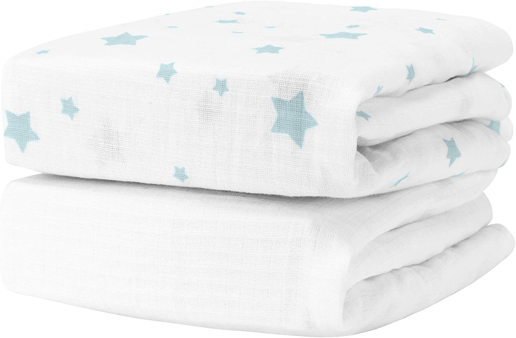 Newton Baby Organic Fitted Crib Sheet - 100% Breathable and Ultra-Soft, 100% Organic Muslin Cotton, Stardust Print, Fits All Standard Cribs, Moonstone Mist (2-Pack)