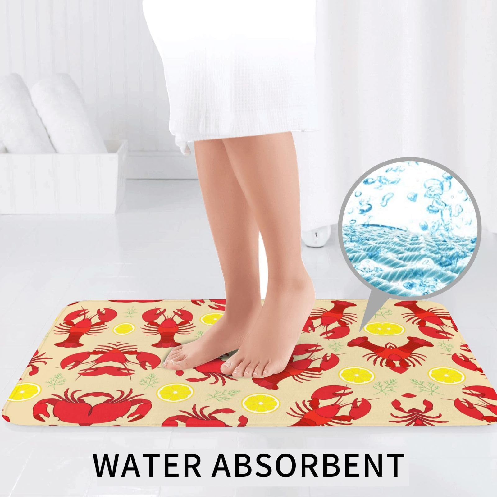 Set di 3 tappetini da bagno con motivo aragosta e granchio, in flanella, morbida, antiscivolo, con coperchio, per decorare la casa