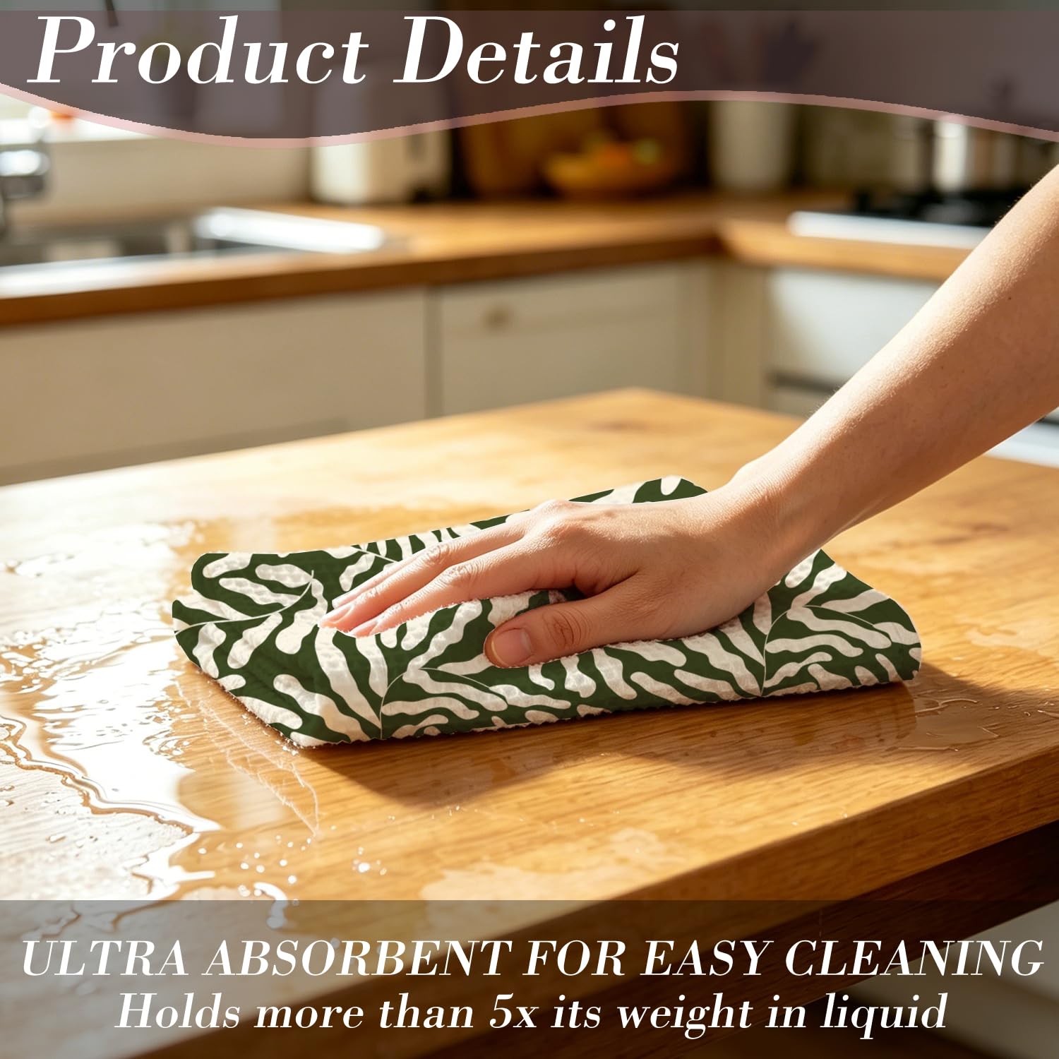 PLIGREAT Confezione da 2 strofinacci da cucina a nido d'ape, con motivo a foglie, in cotone, colore arancione, assorbenti, ad asciugatura rapida, in microfibra sostenibile, 40 x 72 cm