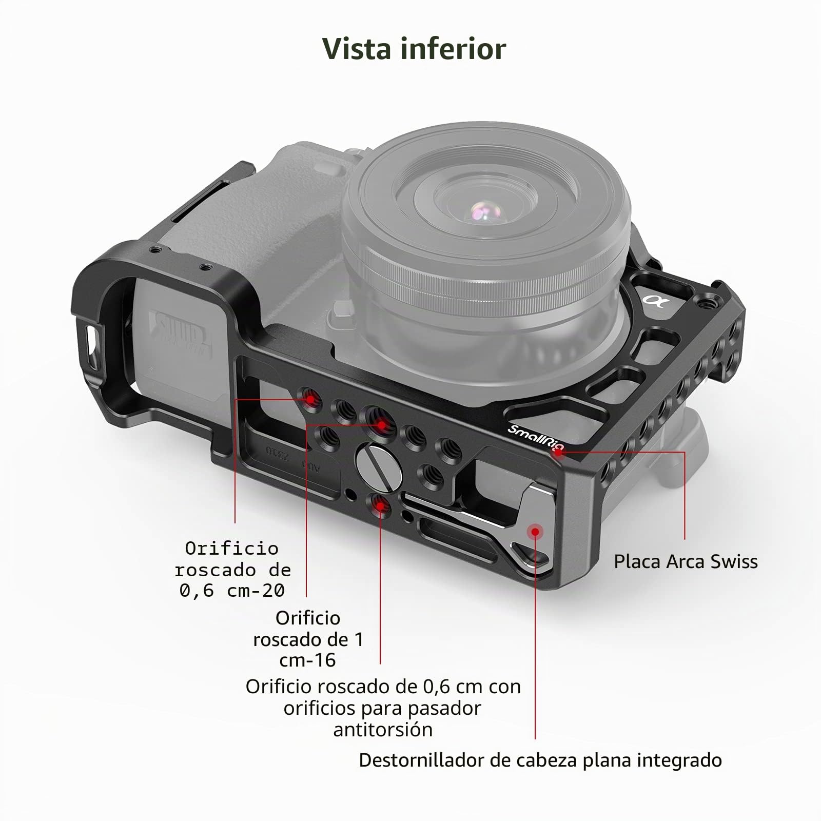 SMALLRIG A6100/A6300/A6400/A6500 Cage Camera, Jaula de Camara con 1/4 Tornillo y Orificio de Ubicación para ARRI para Sony A6100/A6300/A6400/A6500-2310
