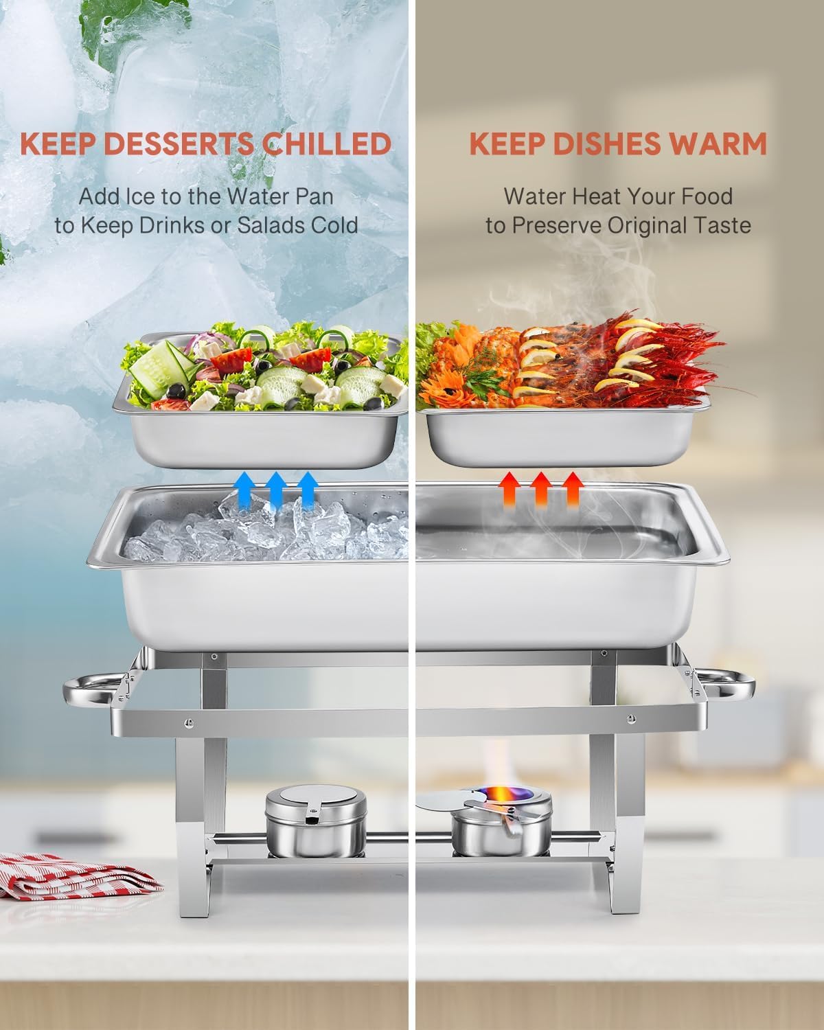Juego de 2 Calentadores de Comida para Buffet, Chafing Dish, Calentador de Buffet de Acero Inoxidable, para Fiestas, Catering, Banquetes, para Catering, Eventos y Fiestas