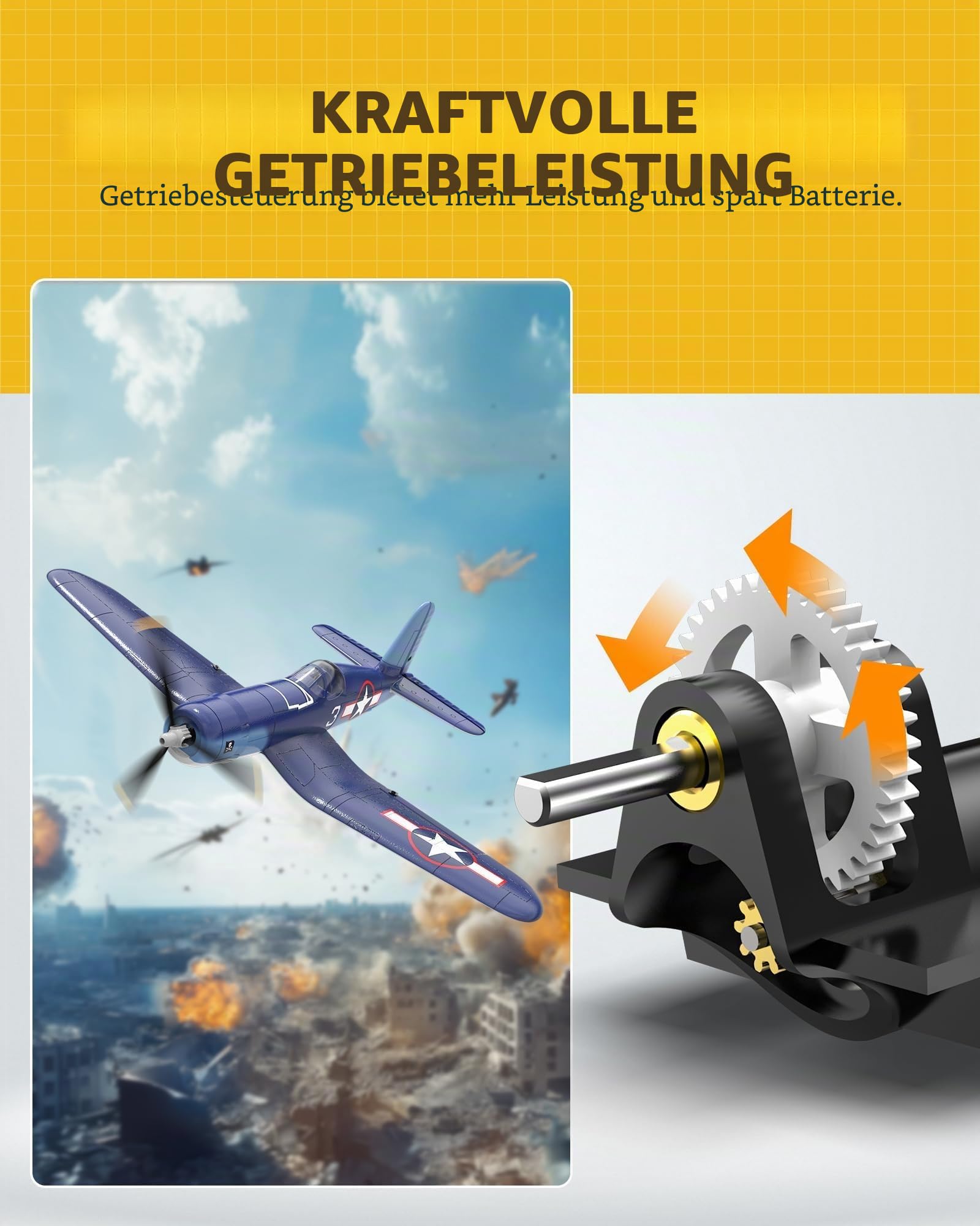 volantexrc RC Flugzeug für Anfänger, 4CH F4U RTF mit 2 Akkus und Xpilot Stabilisierung, Single Key Stunts, 2.4Ghz WWII RC Flugzeug für Erwachsene (76108)