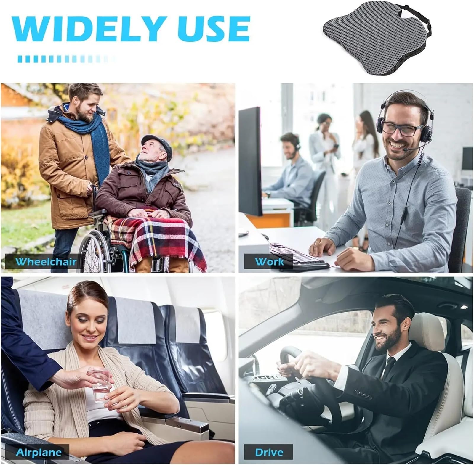 Cuscino per sedile a cuneo per auto, in memory foam, comodo, supporto ortopedico per sedile auto, sedia da ufficio, sedie a rotelle