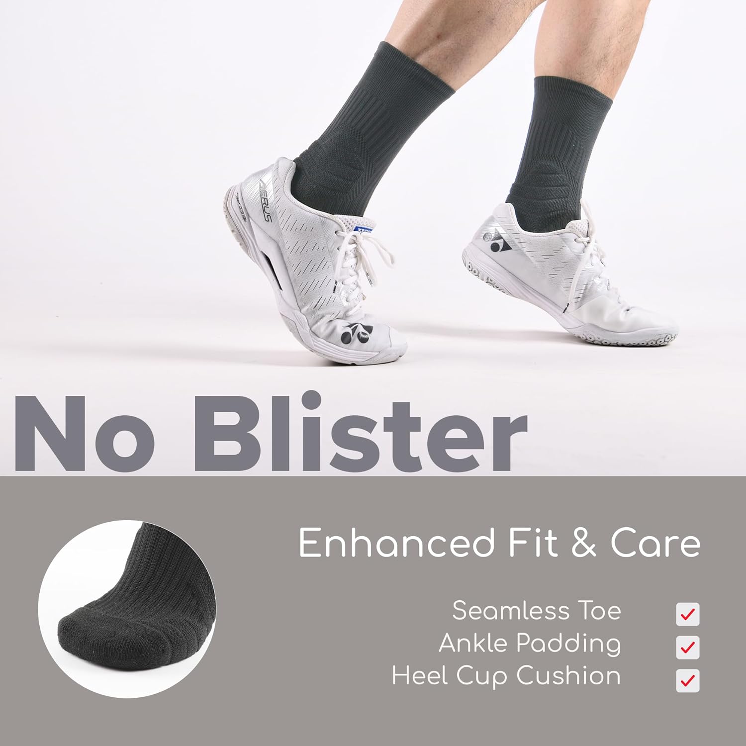 Tactia Compression Running Socks Men, Cushioned, Anti-Blister, CoolMax Moisture Wicking Cooling, Athletic Socks Crew, 3 Pairs - Image 5