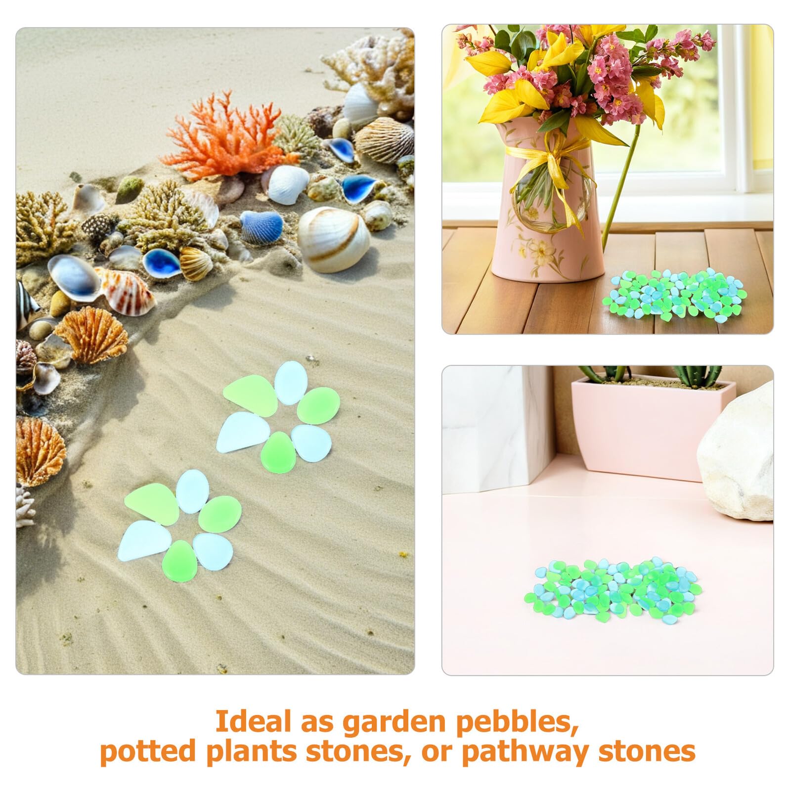 Abaodam 500 Pietre Fosforescenti per Acquari e Giardino Ciottoli Decorativi in Resina Blu-Verde 20-30 MM Ghiaia Luminosa per Rocce Acquario e Decorazioni Esterni