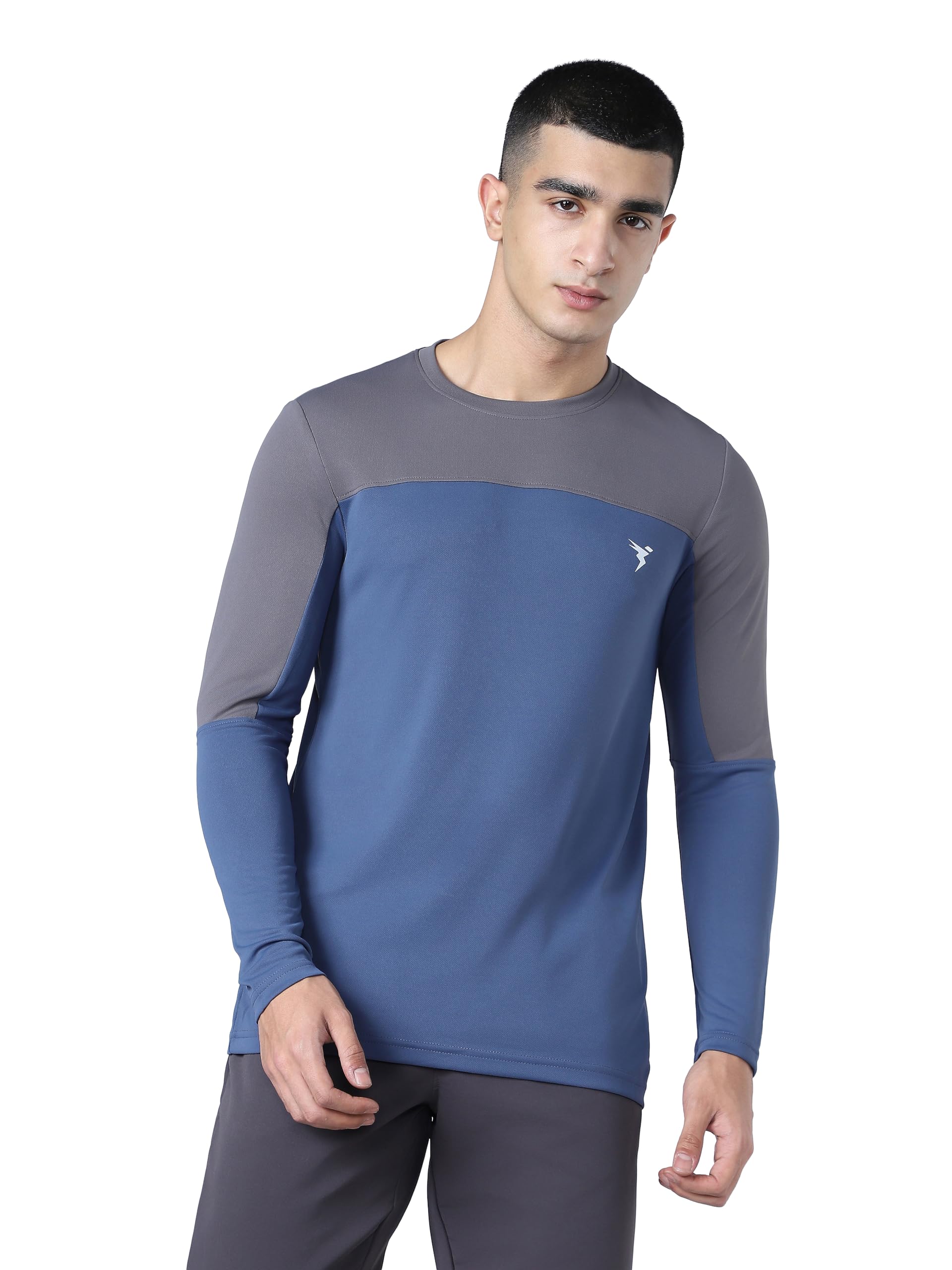 Men Colorblock Slim Fit Round Neck T-Shirt with TECHNOCOOL+ (Light Blue) Gym Tee Dry Fit T Shirt for Men Sports Top for Him-image-15