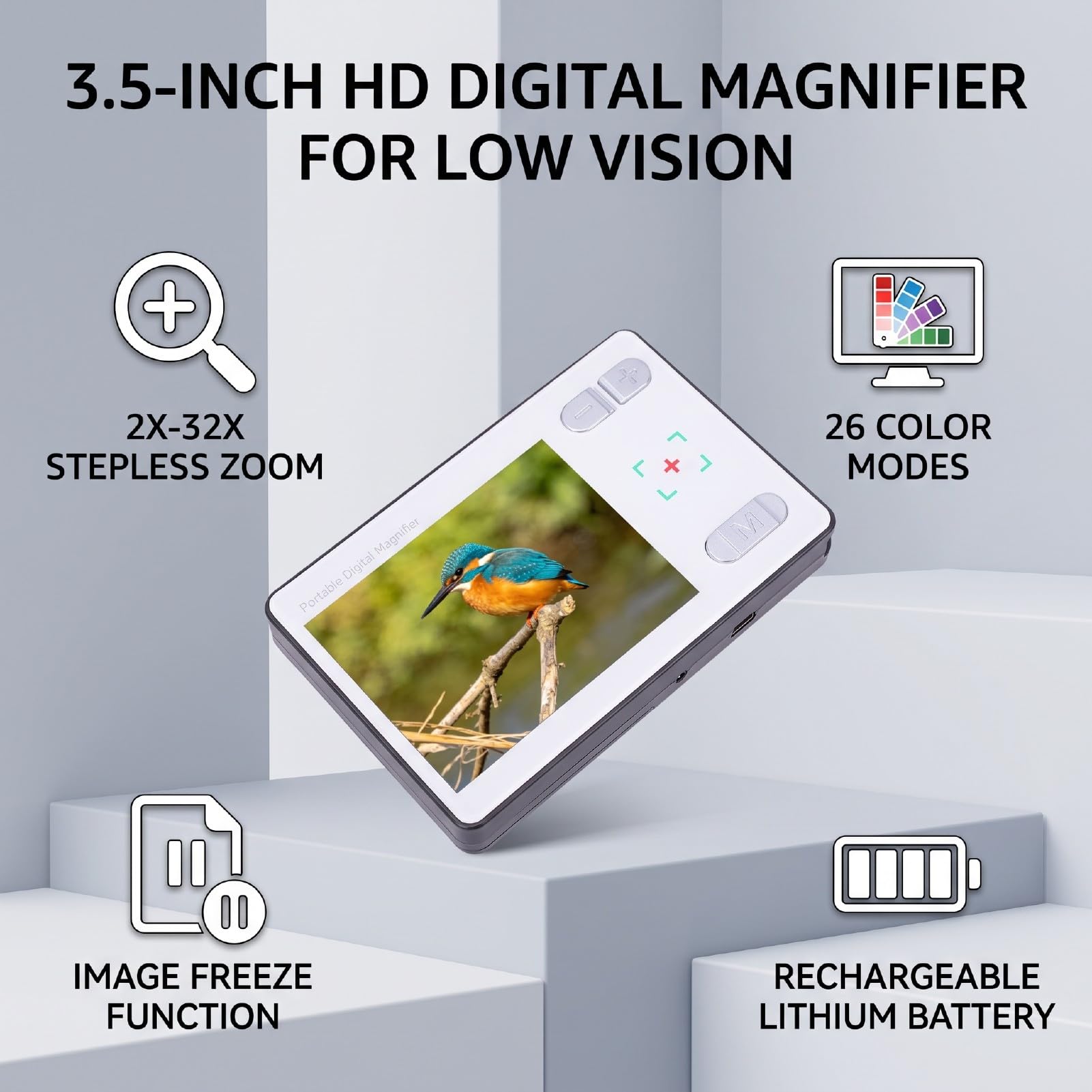 Bewinner Lupa Digital para Lectura con Pantalla de 3,5 Pulgadas y Zoom 2X-32X