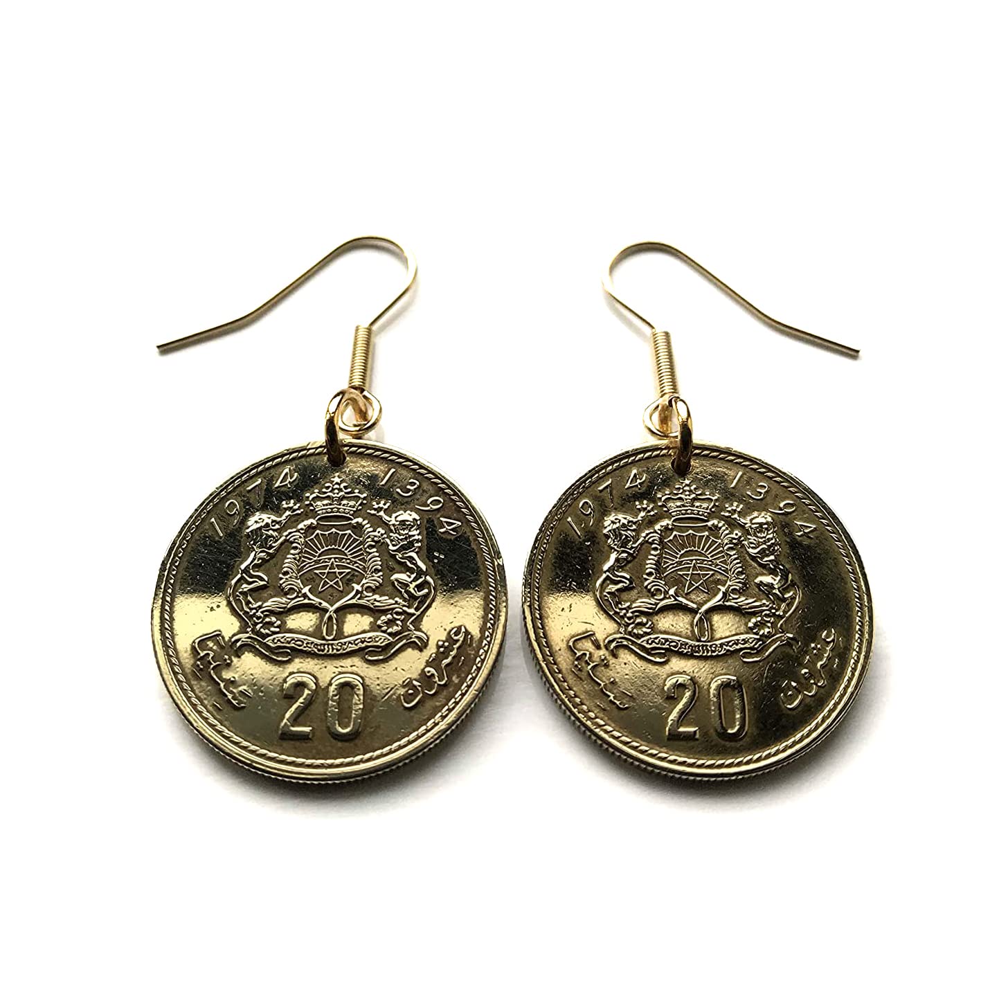 1974 Morocco 20 Centimes coin earrings Maroc lions Liberia | Ubuy