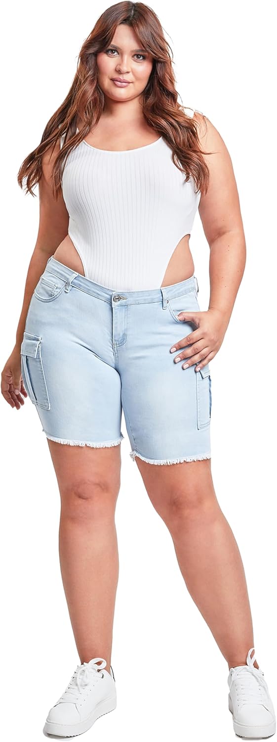 YMI Womens Women's Plus Size Low Rise Frayed Cargo Bermuda Shorts - Image 4