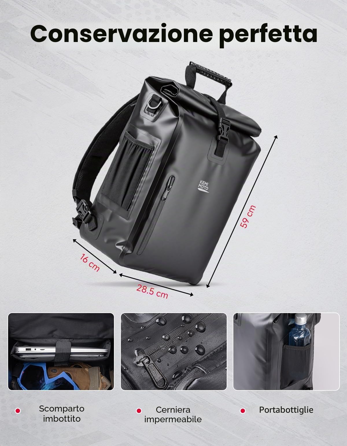 KEMIMOTO Borsa da Bicicletta Impermeabile 27 L, Borsa da Portapacchi Posteriore con Scomparto per Laptop, Zaino 3 in 1 Multifunzionale, Utilizzabile come Zaino, Borsa a Tracolla o con Maniglia