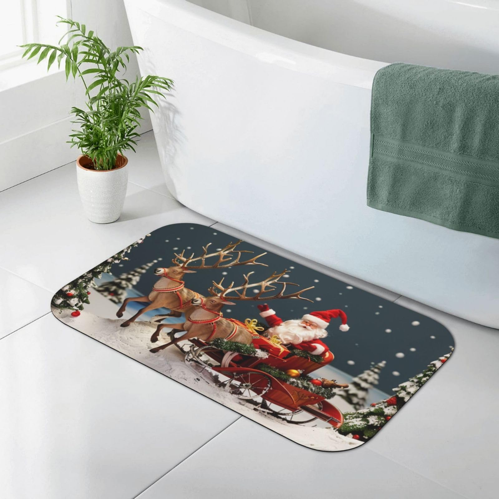 Badezimmerteppich mit Aufschrift "Merry Christmas", rutschfest, saugfähig, 80 x 50 cm