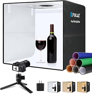 PULUZ Light Box for Product Photography, 20"x20" Portable Photo Studio Large Photo Booth Lightbox Jewelry Food Photography Picture Box with Dimmable 160 LED Lights & 12 Color Backdrops