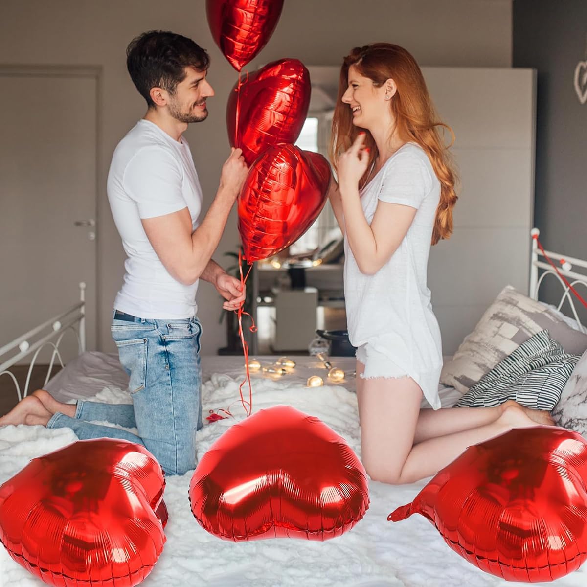 10 Pcs 18 Inch Red Heart Foil Balloons Love Heart Shaped Balloons Red Valentines Heart Foil Balloons for Valentines Day Engagement Anniversary Wedding Birthday Party Valentine's Day Romantic Decor - Image 4