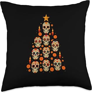 Calavera Christmas Tree Sugar Skull Holiday Art Throw Pillow