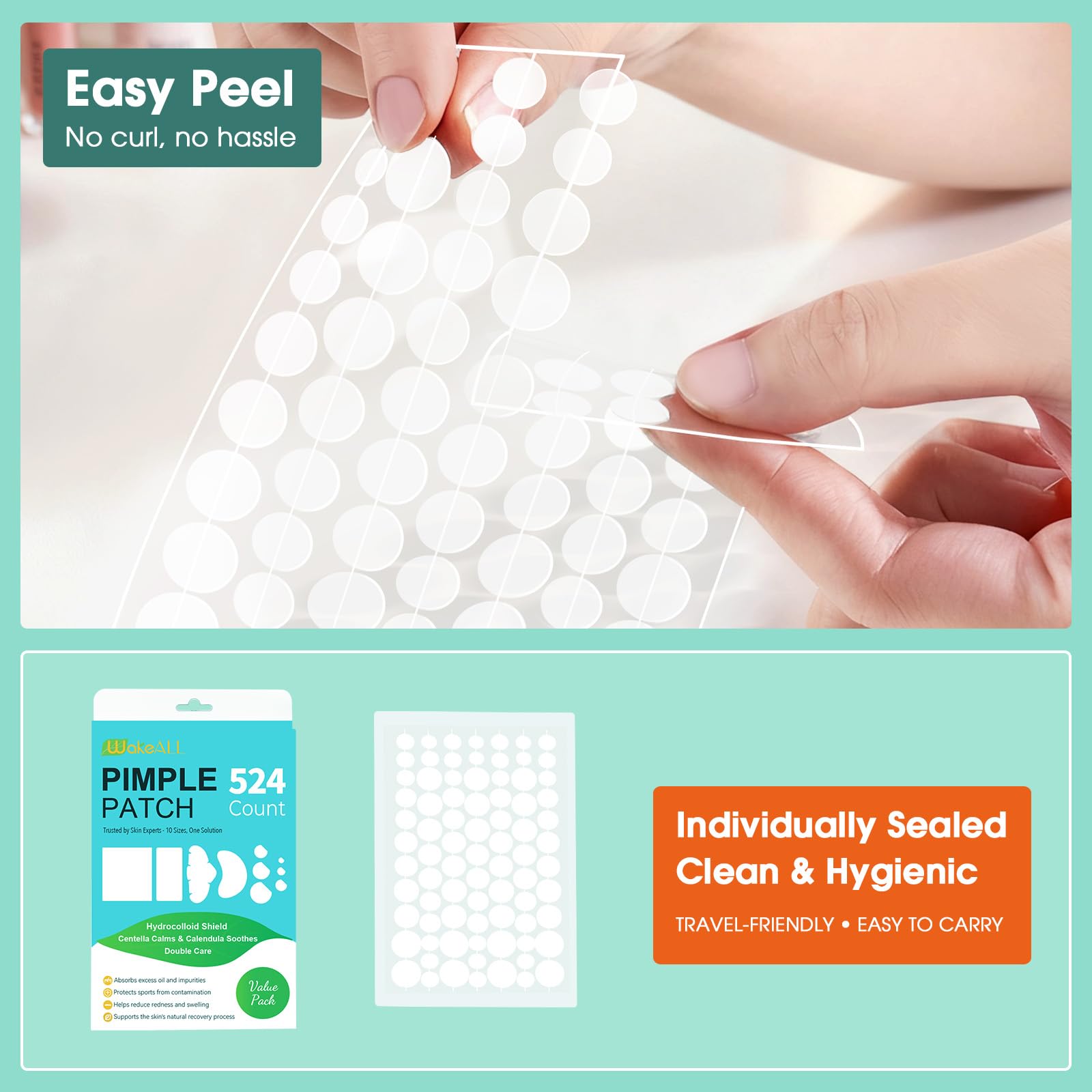 Patch Brufoli, Pimple Patch XL for Face&Body,524 cerotti idrocolloidali per ampie zone con estratto di tea tree, adesivi grandi per brufoli in 5 forme e 10misura, assorbono rapidamente sebo e liquidi