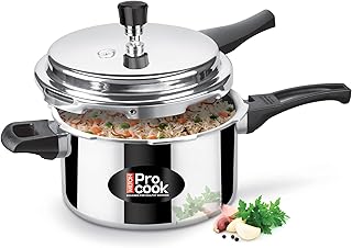 Milton Procook 5L Aluminium Pressure Cooker with Outer Lid, Non-Induction Base, Silver Finish, Durable and Efficient Cooking Solution for Everyday Meals, ISI Certified, 5 Years Warranty