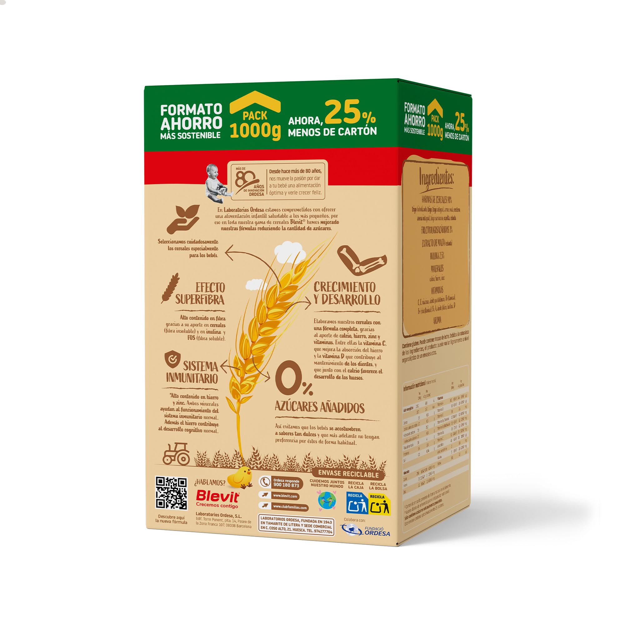 Blevit Superfibra 8 Cereales 1kg Papilla para Bebé 5 Meses Vitaminas Minerales Fibra