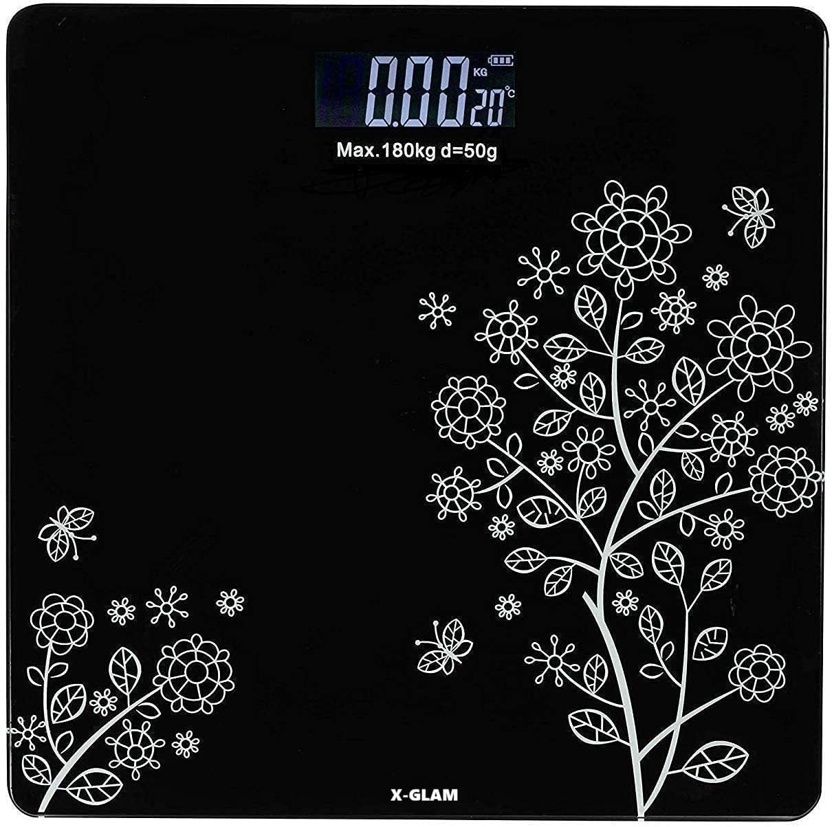 X-GLAM Digital Body Weight Scale with LCD Display, Tempered Glass Platform, Floral Pattern, Accurate Bathroom Weighing Machine, Black-picture-10
