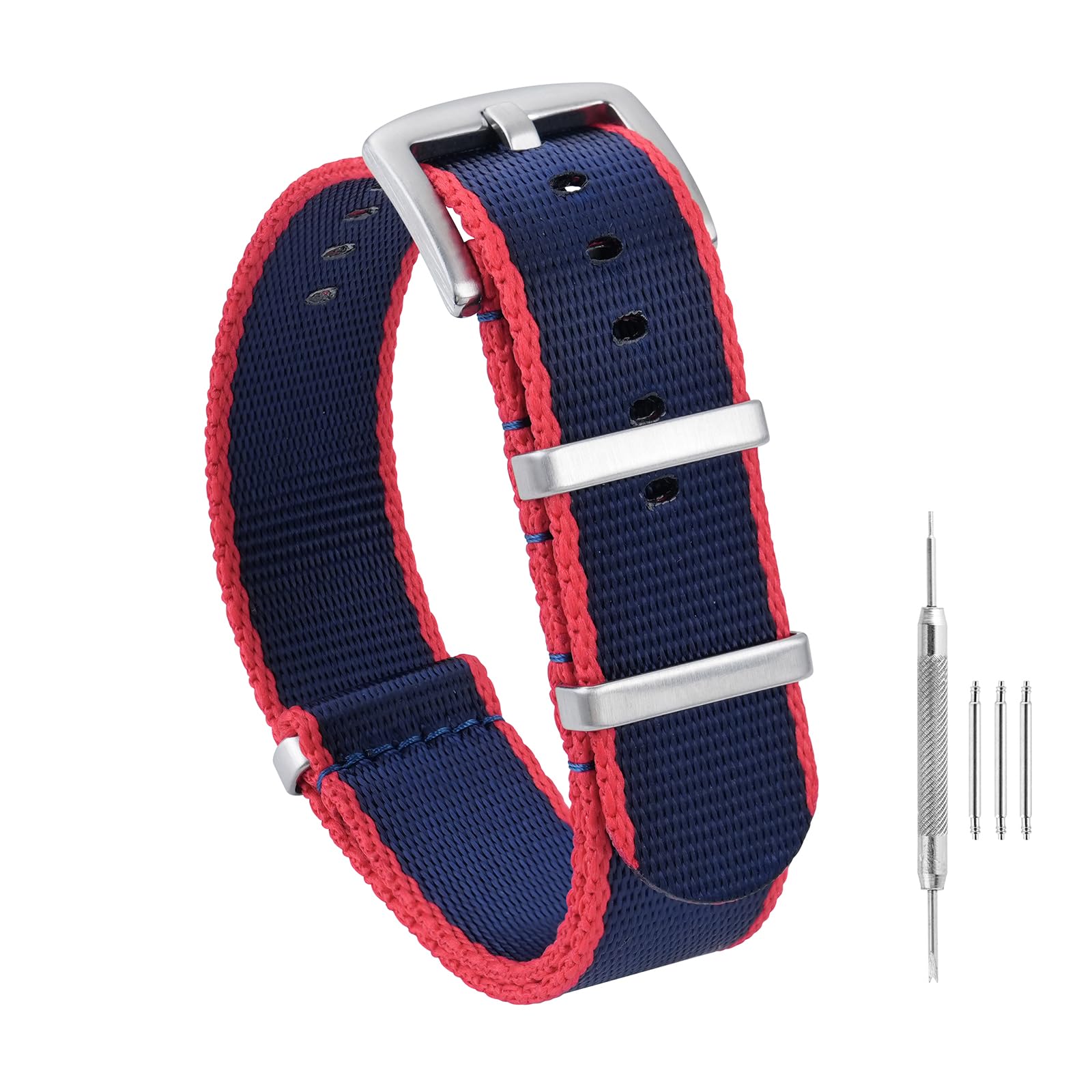 watchdives Nylon Watch Band 18mm 20mm 22mm Multicolor Replacement Watch Straps for Men Women (Red Blue, 20mm)