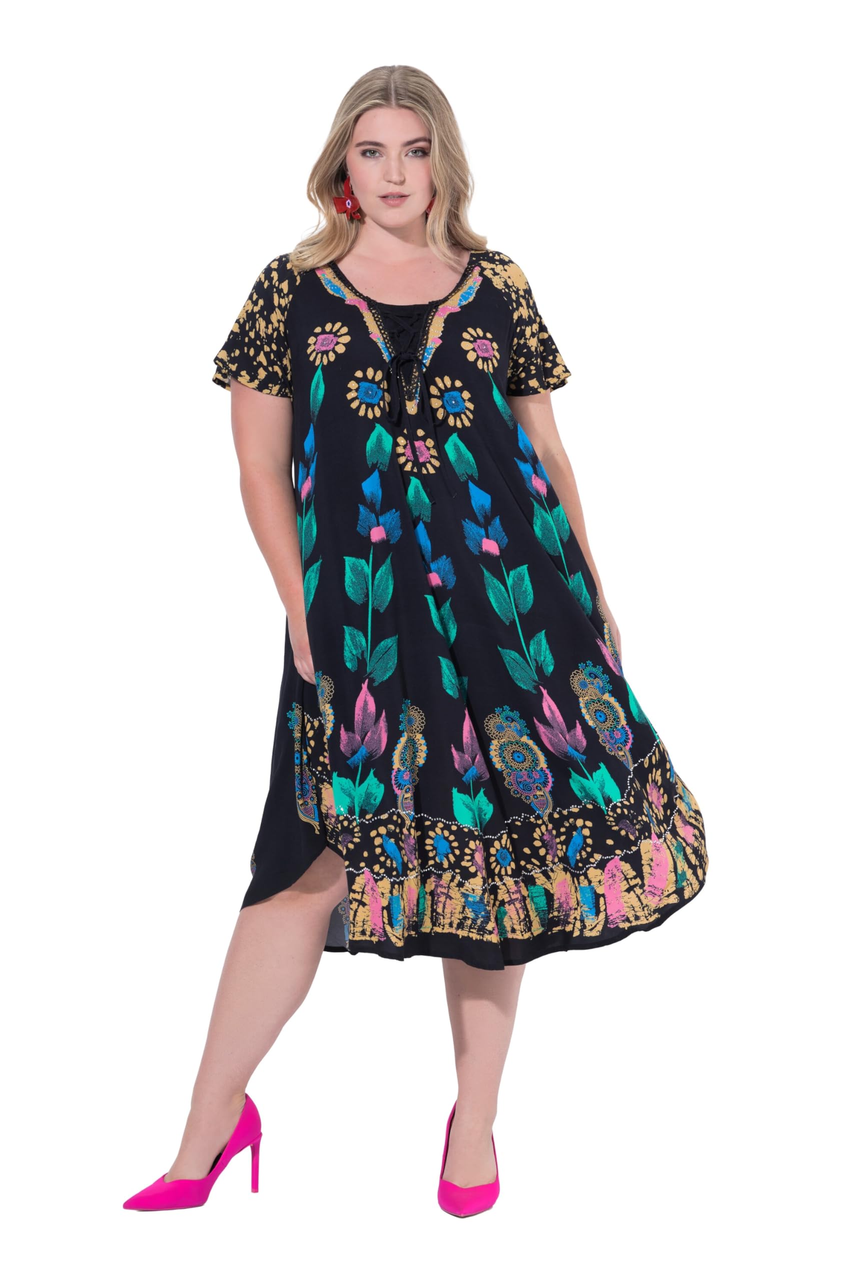 MIAMODA Damen große Größen Übergrößen Plus Size Kleid, A-Linie, floraler Mustermix 842329