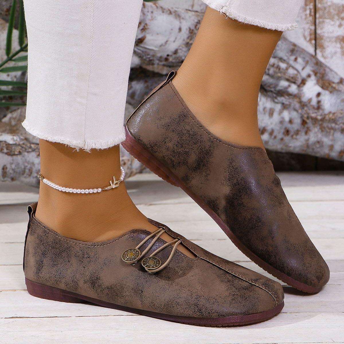 Zapatos ortopédicos suaves y flexibles, mocasines retro de ajuste ancho para mujer, ligeros, cómodos, ortopédicos, de gamuza de ballet, sin cordones, zapatos planos elásticos con botones para mujer