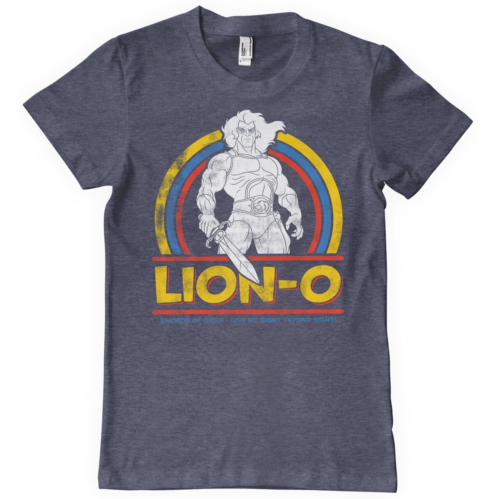 Thundercats Officially Licensed Lion-O - Swords of Omen Mens T-Shirt (Navy-Heather), Large