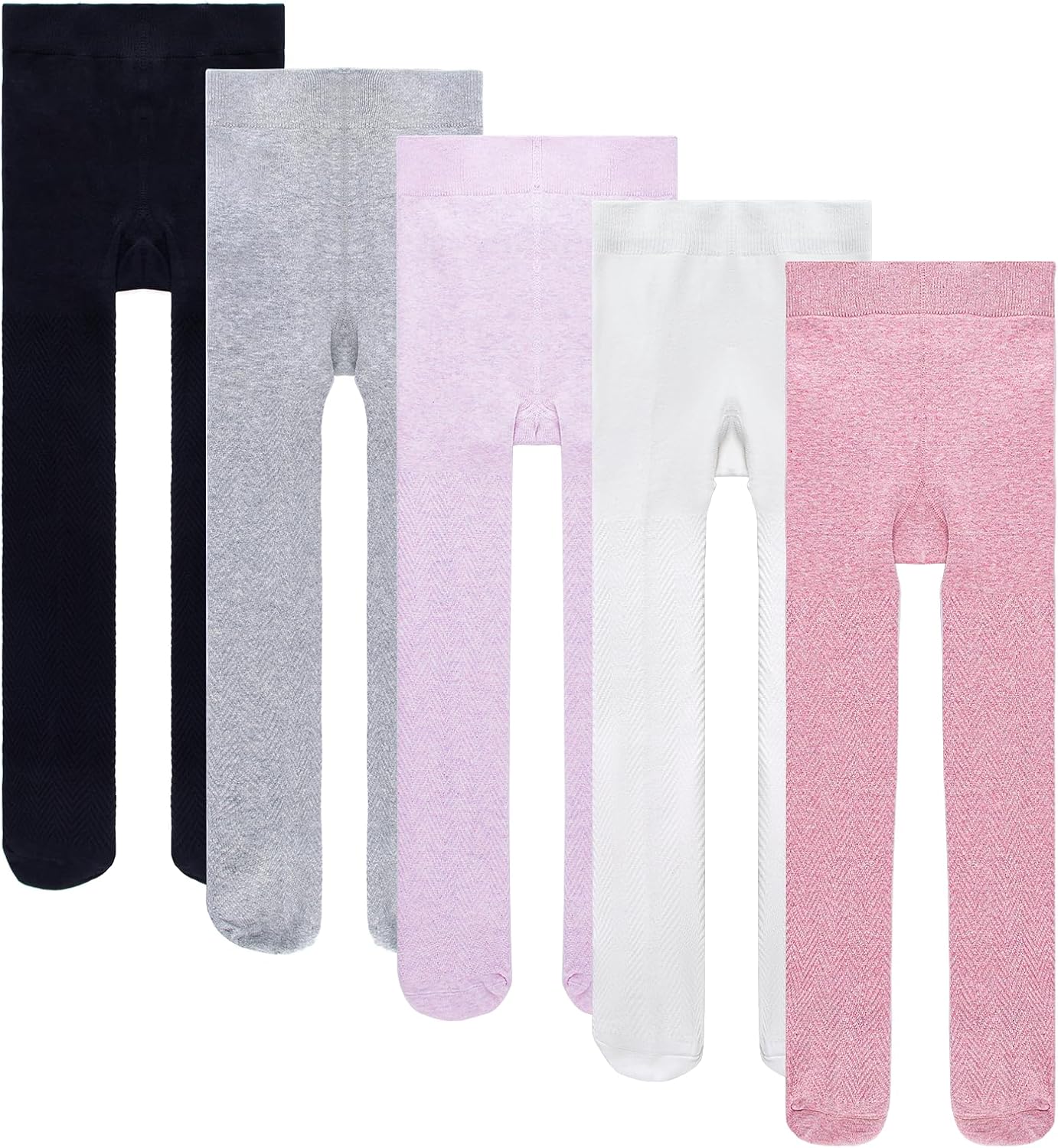 Looching 5 Pack Baby Toddler Girls Cotton Knit Tights Wavy Pattern Legging Stocking Pants Pantyhose for 1-10 Years Kids