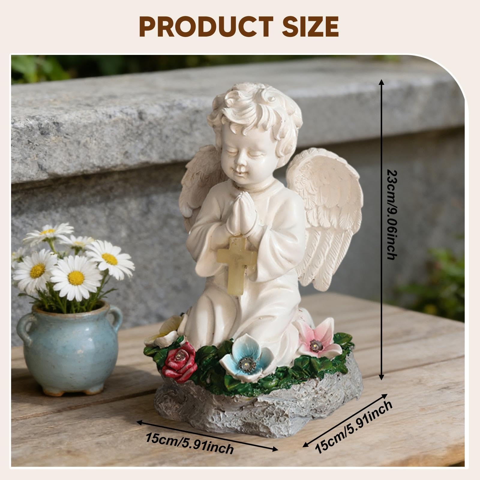 Statua di Angelo Alimentata Ad Energia Solare, Figura di Angelo Inginocchiato E in Preghiera, Decorazione da Giardino per Patio, Giardino, Festa di in