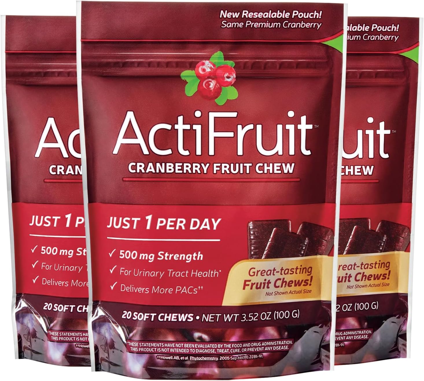 Enzymatic Therapy Actifruit With Cran-Max - 20 Soft Chews, 3 Pack