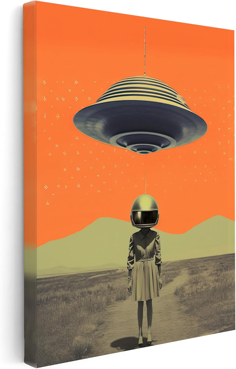 Poster Master UFO Canvas - Masked Woman Print - Extraterrestrial & Surreal Art - Science Fiction Art - Gift for Men & Women - Avant Garde Decor for Living Room or Dorm - 8x10 STRETCHED Canvas