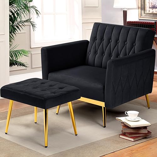 Miniatura 101 de Silla decorativa de terciopelo con reposabrazos y respaldo ajustables, sillón reclinable con botones, sillón reclinable individual con otomana y una