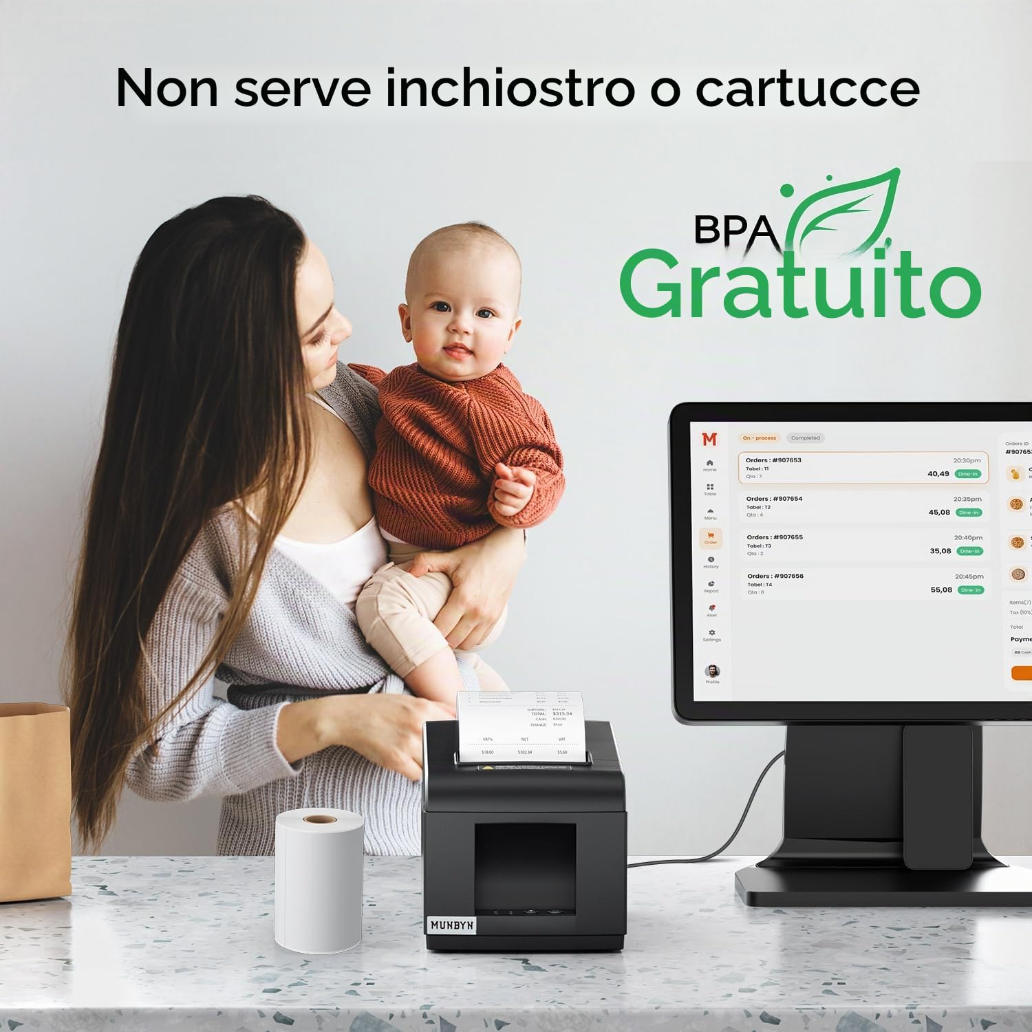 MUNBYN ITPP072 Stampante Termica per Scontrini da 80 mm – Stampante POS con Porte USB + LAN – Compatibile con Android, Windows, ChromeOS e Linux – Non supporta la connessione Bluetooth