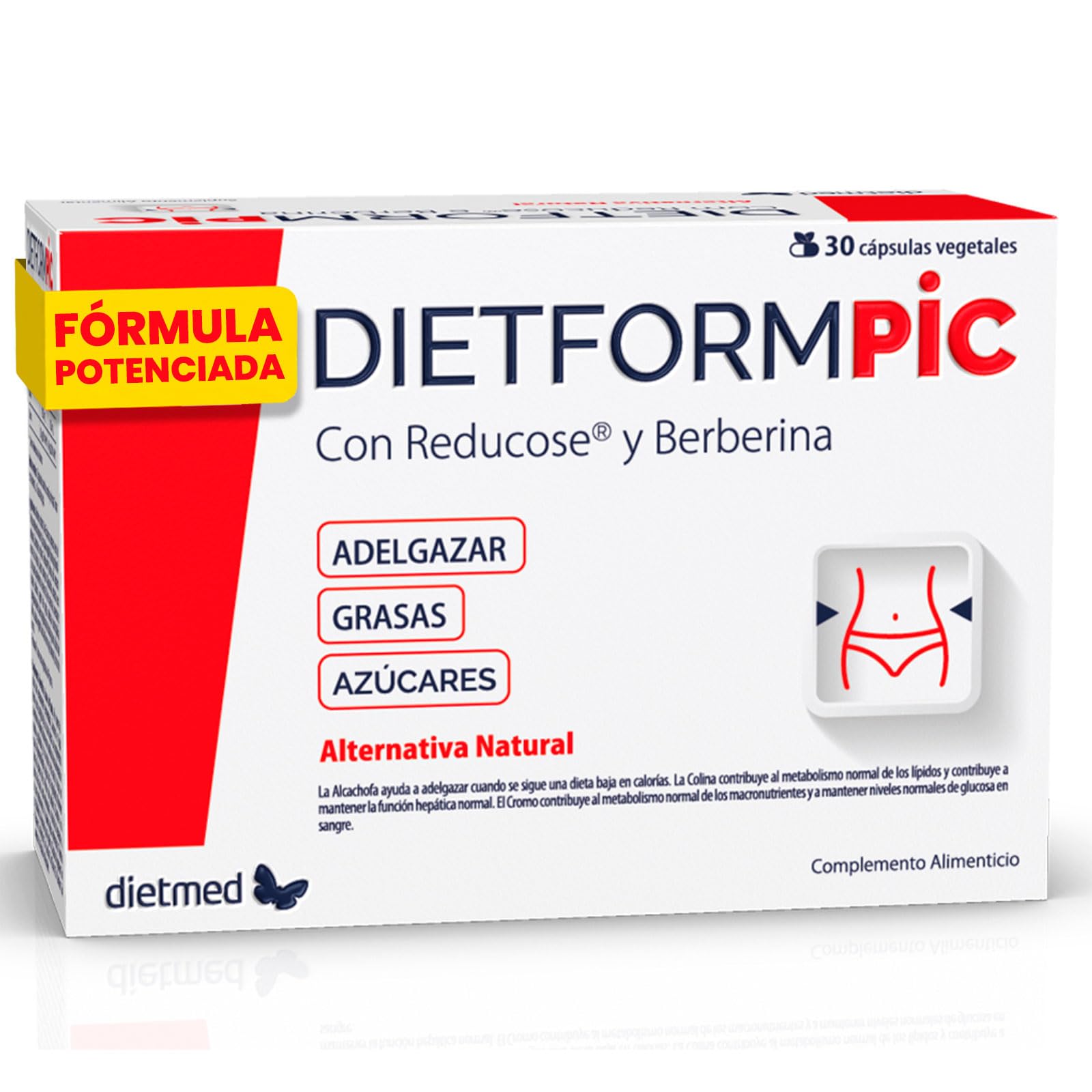 Berberina con Reducose Alcachofa Colina y Cromo - Formula Vegana Sin Gluten Sin Lactosa Sin Azucar - Apoyo Metabolico y Control de Carbohidratos - 30 Capsulas DietformPic Dietmed