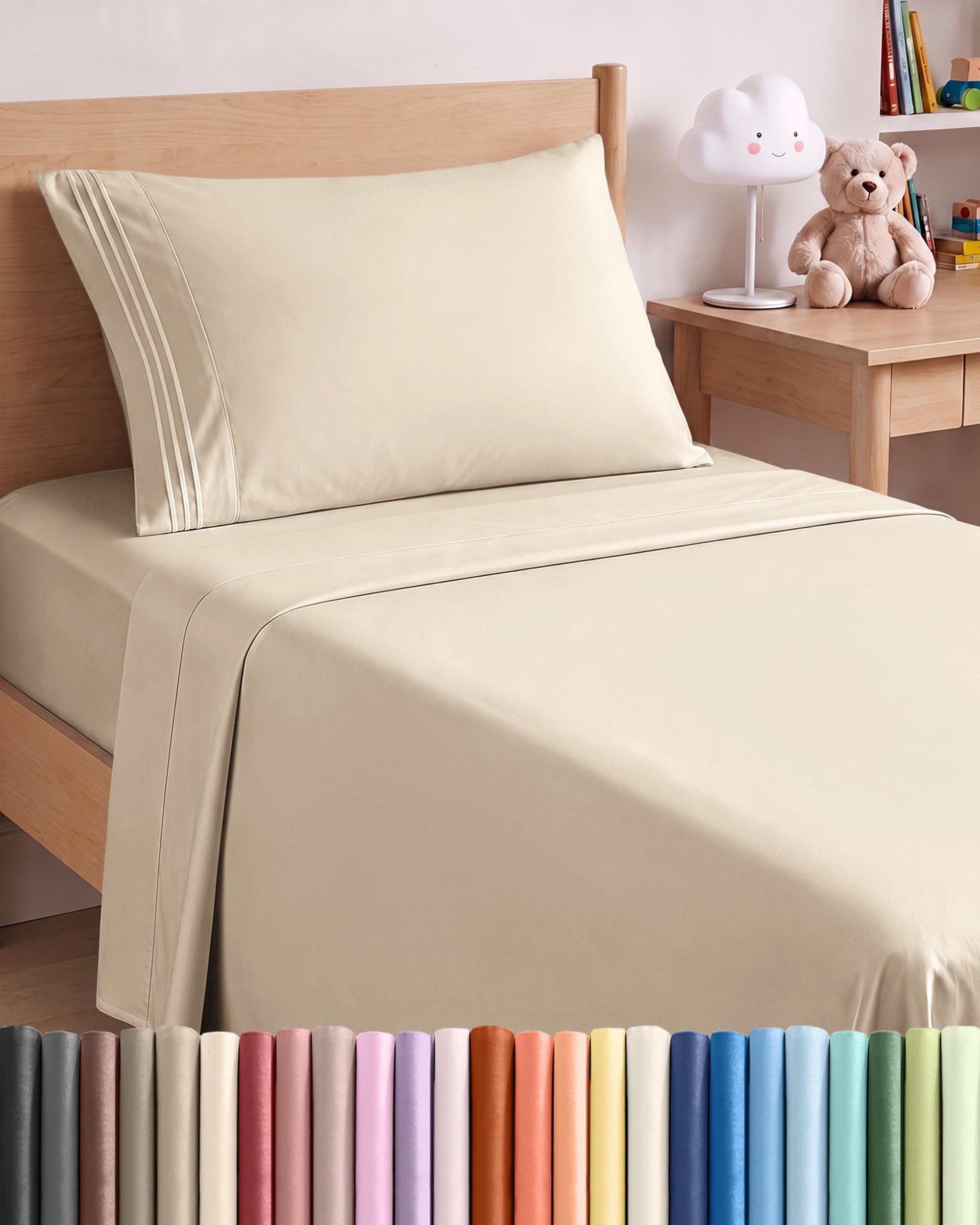 Twin Size 3 Piece Sheet Set - Comfy Breathable &amp; Cooling Sheets - Wheat