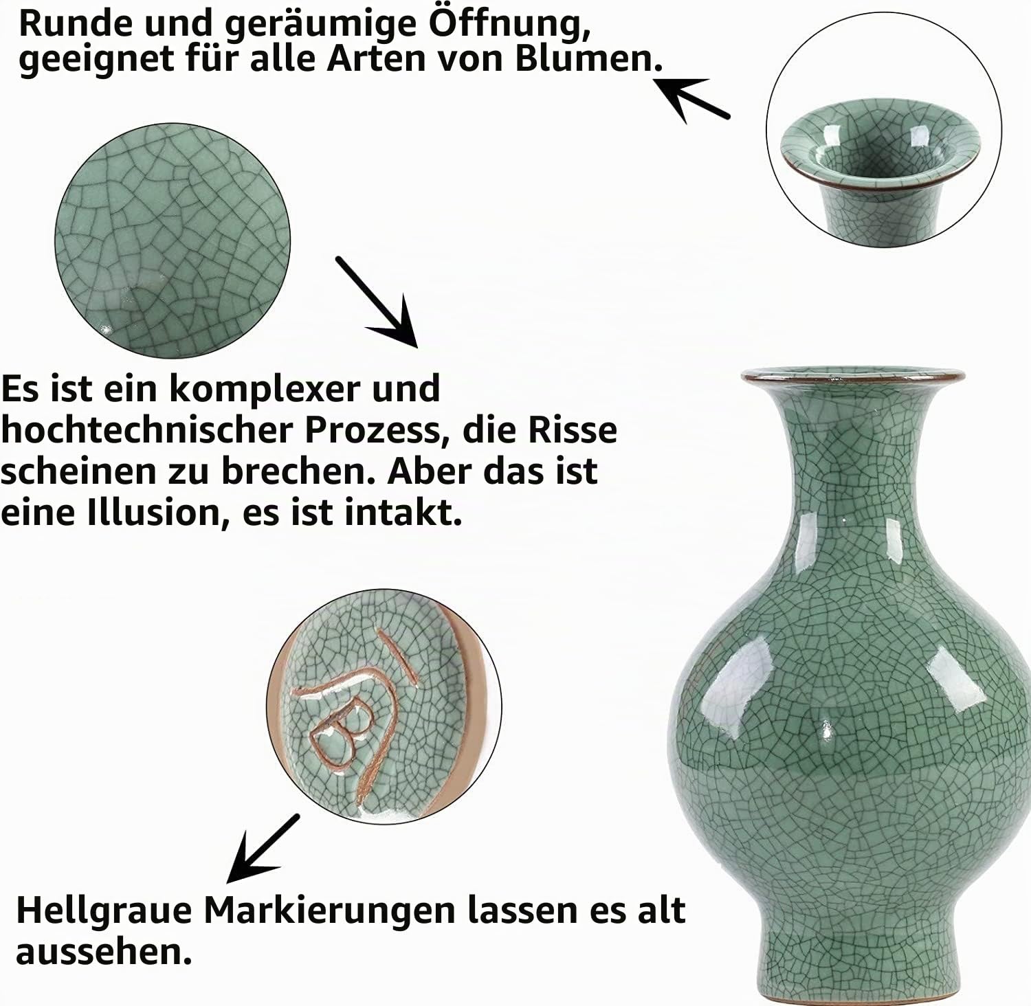 Chinesische Keramikkunst, handgefertigt, antike Eisriss-Glasur, große Porzellan-Blumenvase für Heimdekoration Grün02