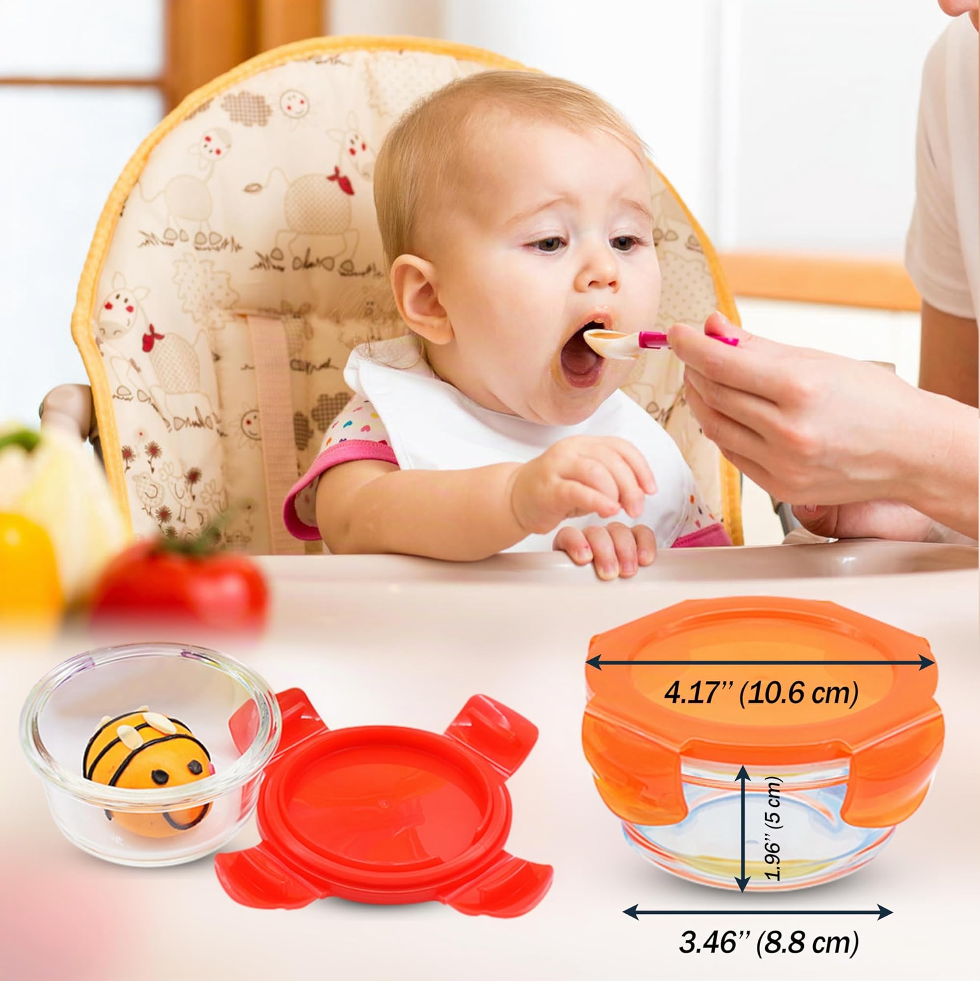 ARSUK Contenitori Alimentari Vetro Ermetici bambini, Vasetti Conservazione Pappe, Contenitori di alimenti impilabili e agganciabili, Privi di BPA (6pcs x 200ml Rotondi)