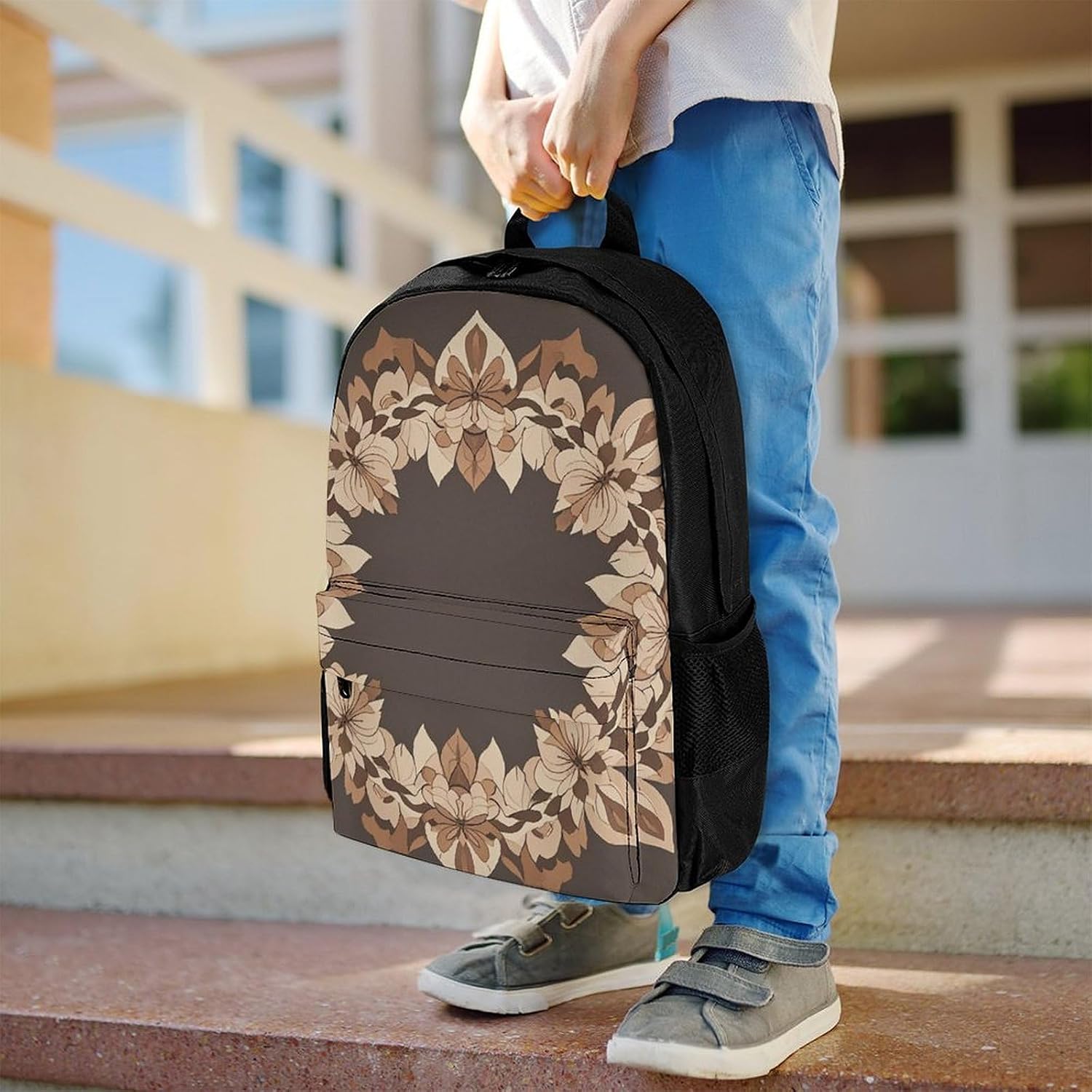Laptop Backpack for Men Women Brown Aesthetic Floral Wreath Backpack Casual Bag Travel Backpack Simple Bag for Hiking image 3