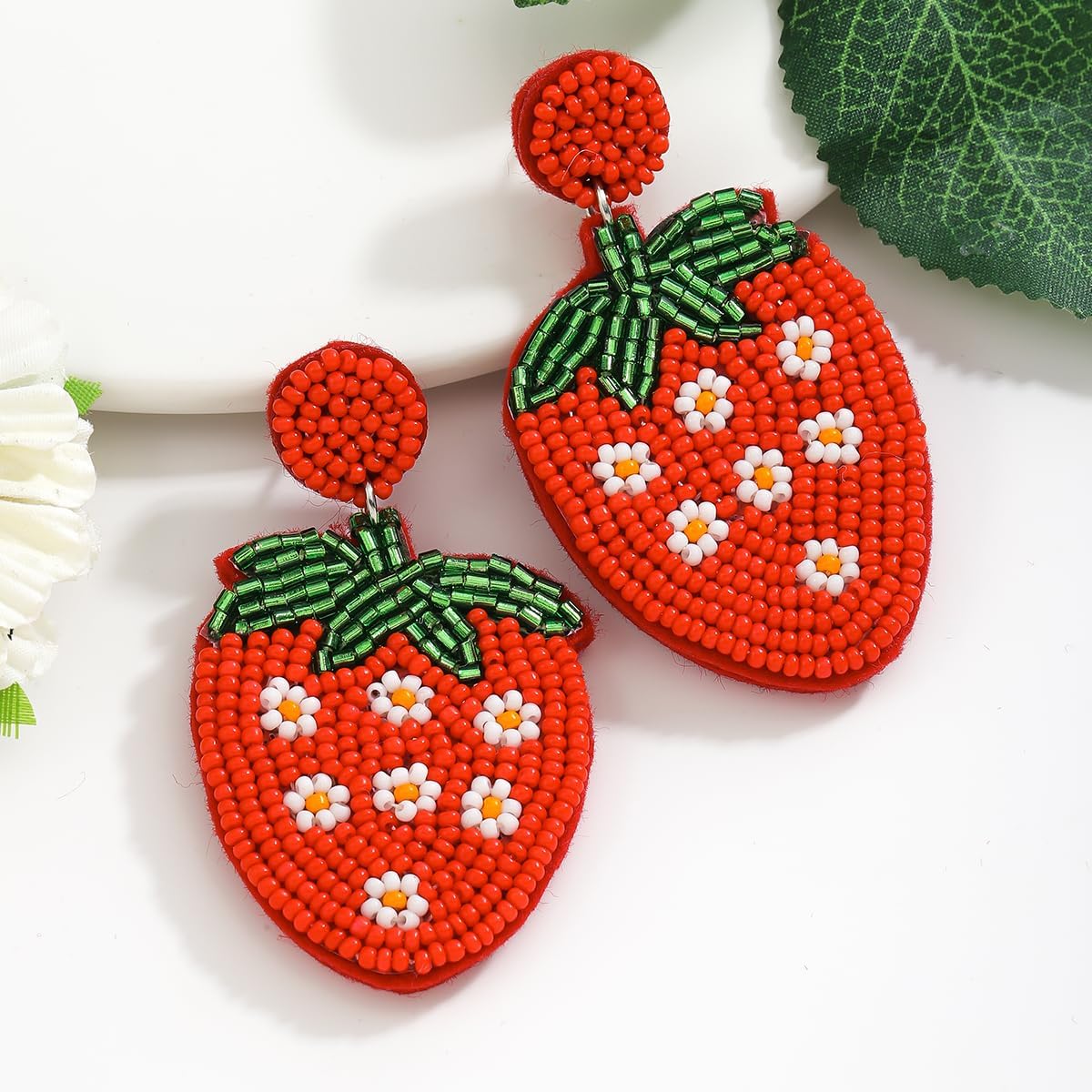 Beaded Fruit Earrings for Women, Handmade Beads Strawberry Lemon Fruits Dangle Earrings for Summer Jewelry Gifts - Image 5