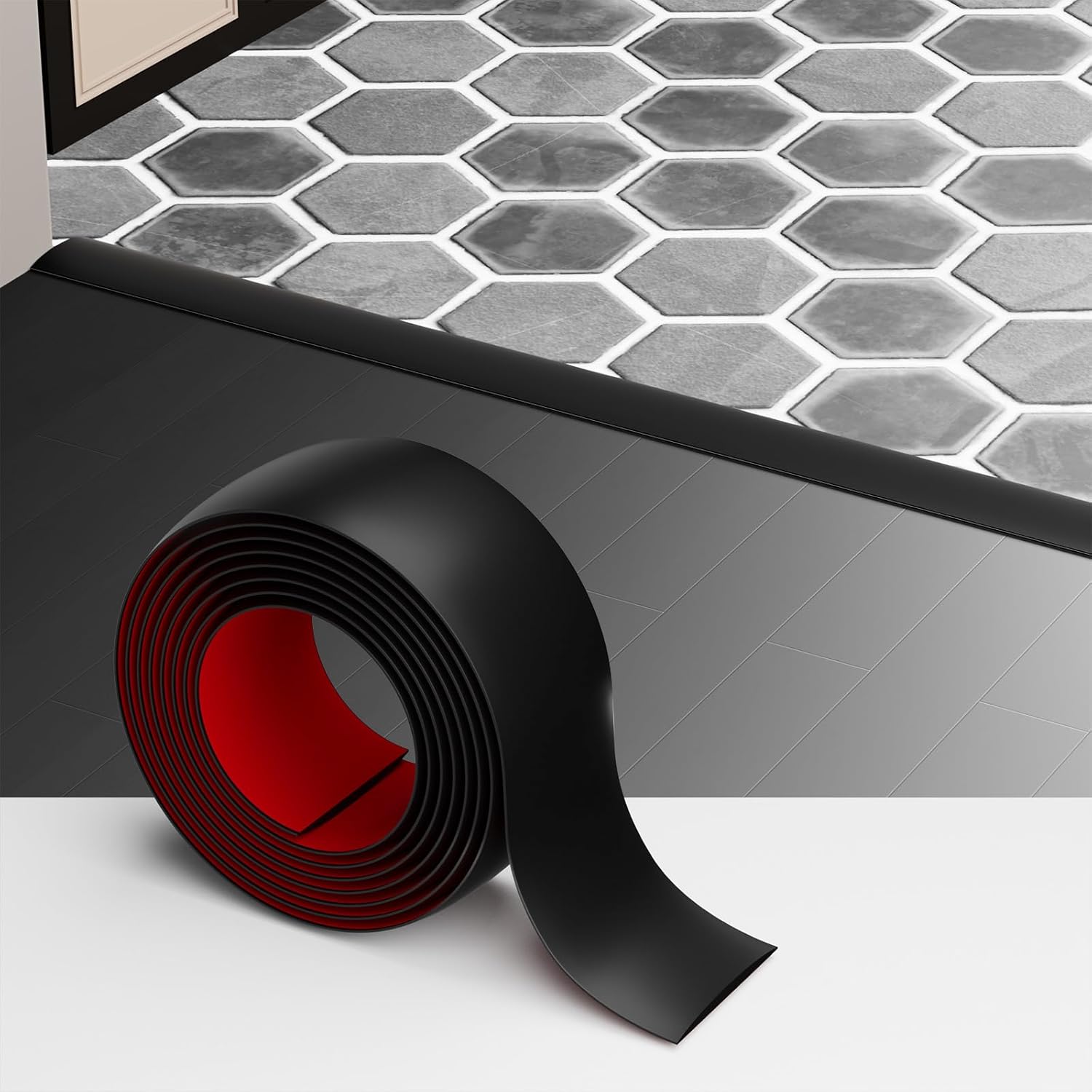 Floor Transition Strip - Self-Adhesive PVC Trim for Carpet to Flooring, Threshold Gap Cover (20ft x 1.97in, Black)