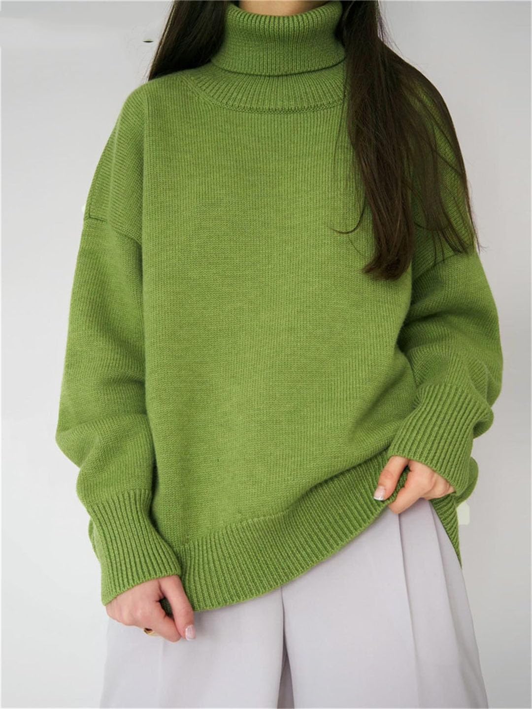 Vogrtcc Maglioni da Donna A Collo Alto in Maglia, Pullover, Maglie A Maniche Lunghe, Maglioni Larghi