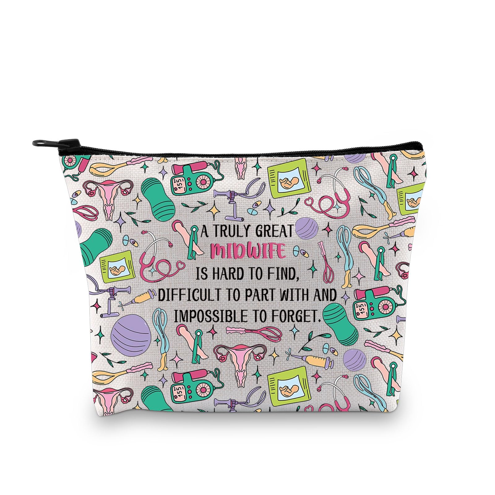 PLITI Midwife Gift Certified Nurse Midwife Gifts Gynecologist Gift A Truly Great Midwife is Hard to Find OBGYN Makeup Bag (Great Midwife bagU)