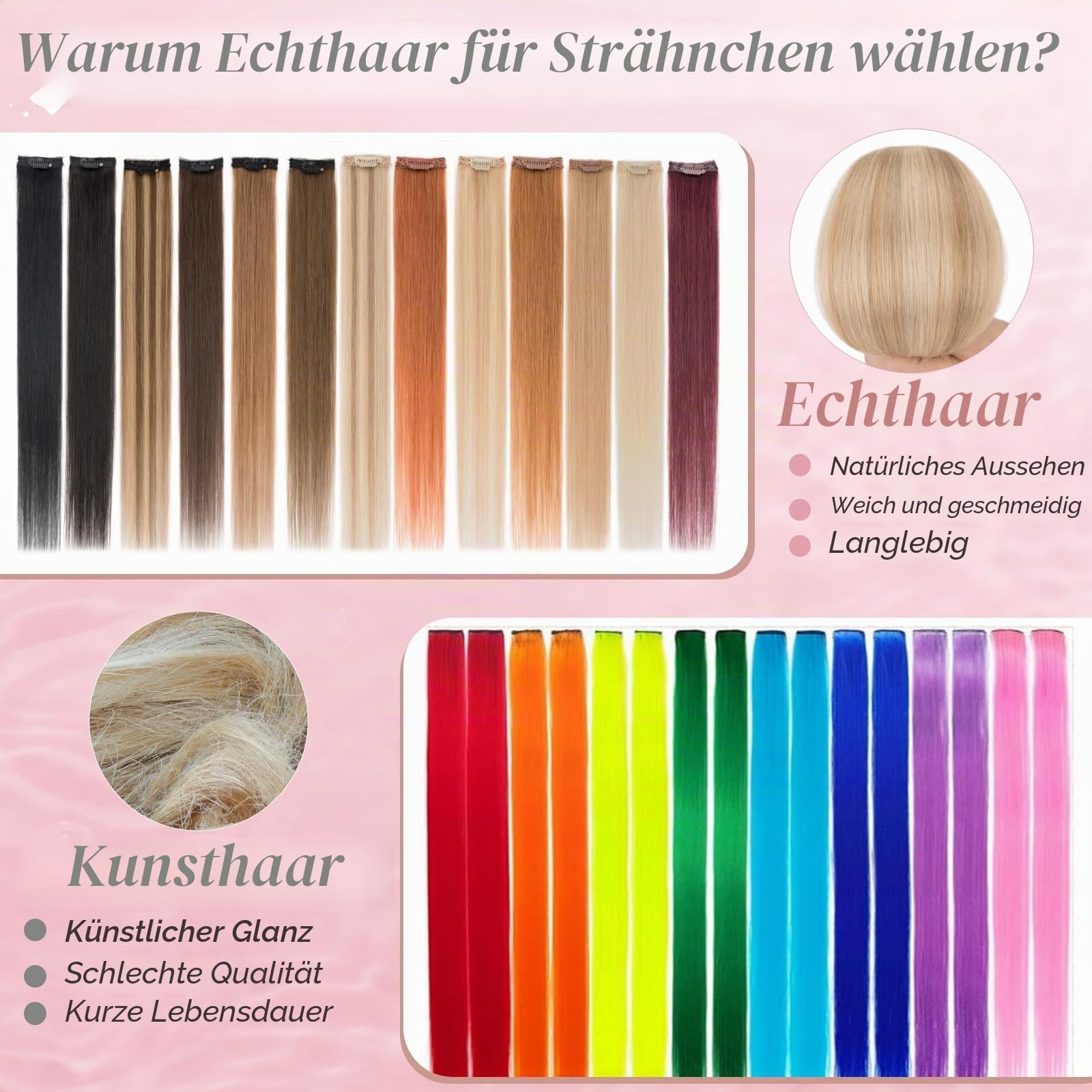 MY-LADY Clip in Extensions Echthaar 6 Stück, 40cm Haarverlängerung Natürlich, Single Clip Hair Extension Highlights für Frauen Damen Glatt Goldbraun&blond(#12P613, 40g)