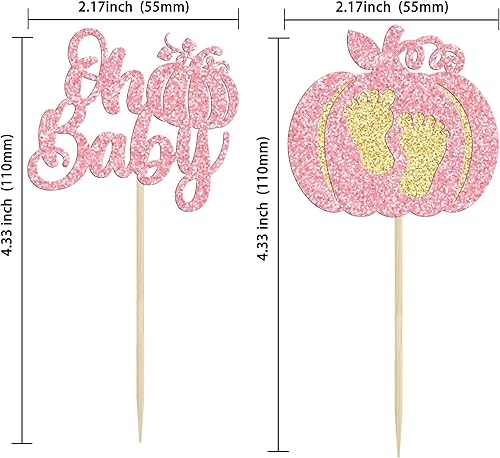 Miniatura 2 de 24 piezas de calabaza Oh Baby Cupcake Toppers Pink Glitter Pumpkin Cupcake Picks Boy Baby Shower Cake Decor for Pumpkin Theme Reveal Kids Birthday