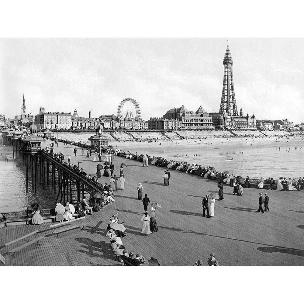 Wee Blue Coo Blackpool From North Pier England Ii Old BW Art Print Poster Wall Decor 12X16 Inch