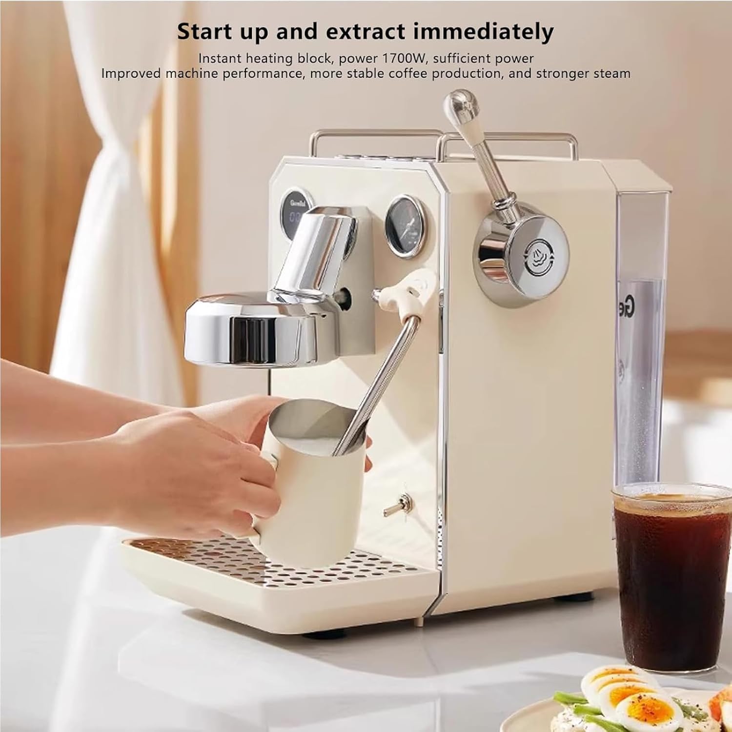Hlixzoy Semi-Automatic Coffee Machine, Commercial Steam Milk Frother, Home Small Office Frother, Suitable for Cappuccino, Latte,A 8